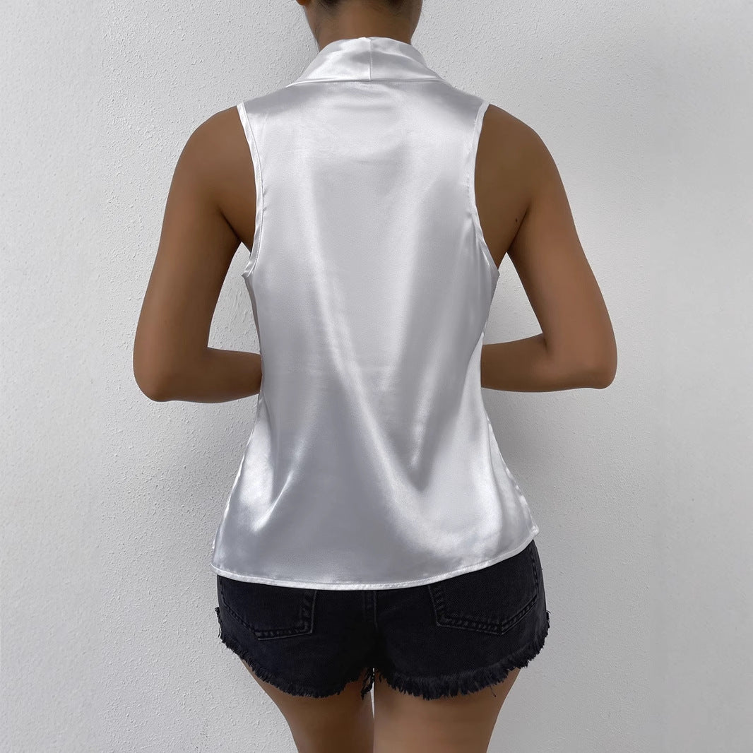 Damen elegantes Satin-Oberteil mit tiefem Wasserfall-Ausschnitt Echo Archiv