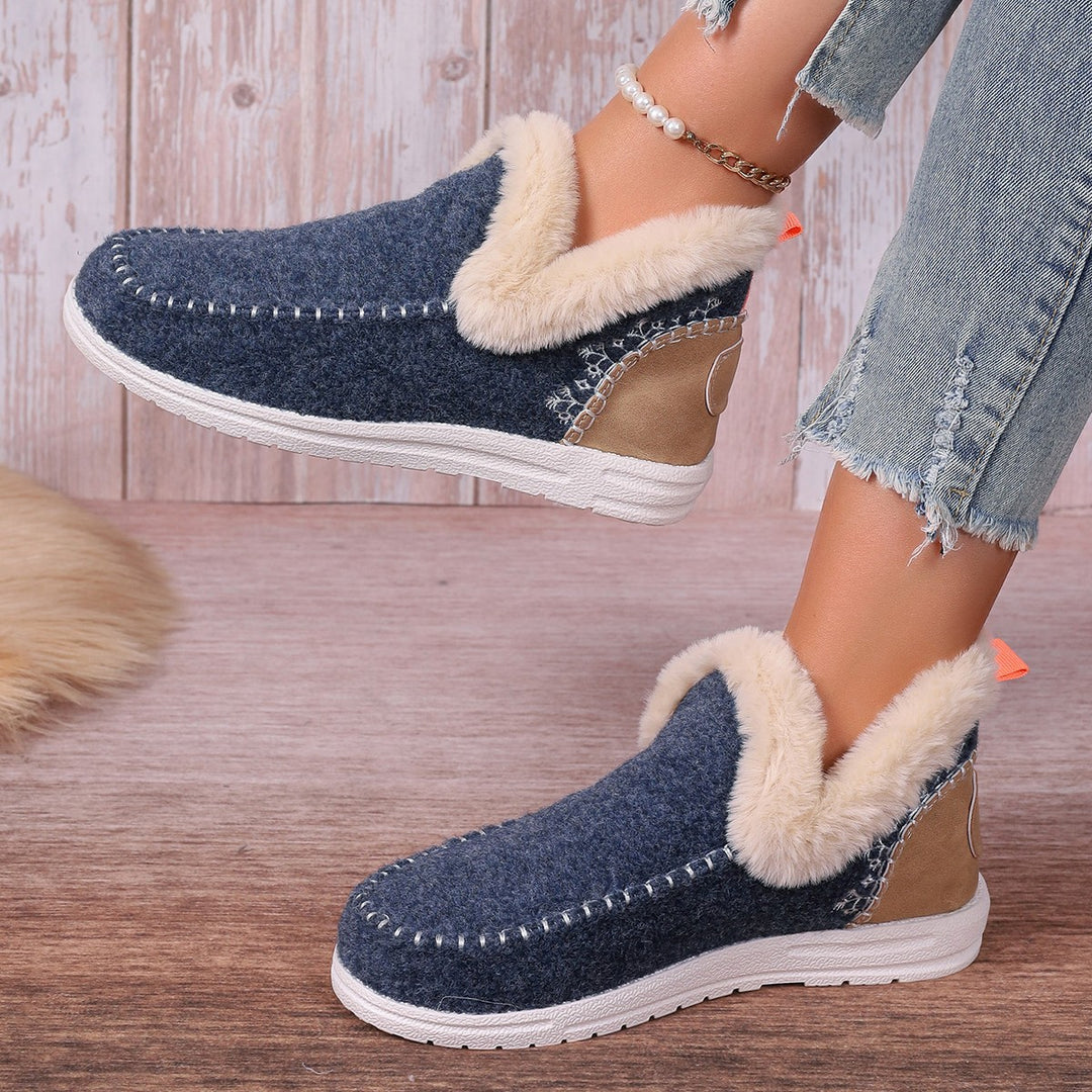 Damen Gefütterte Kurzstiefel-Hausschuhe mit Faux-Fellkragen und rutschfester Gummisohle – Lioré