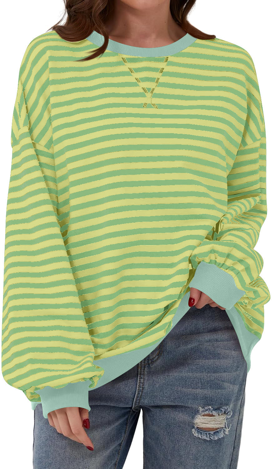 Damen Lässiger Sweatshirt mit bunten Streifen und weitem Schnitt – Avérine