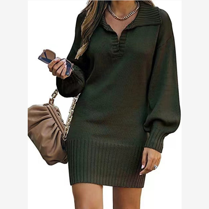 Damen nan schulterfreies Strickminikleid mit weitem V-Ausschnitt und Rippbund Echo Archiv