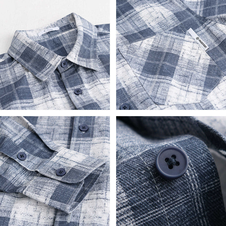 Herren Leichtes kariertes Layering-Overshirt aus Baumwoll‑Leinenmix mit diagonalem Brustpatch Echoarchiv