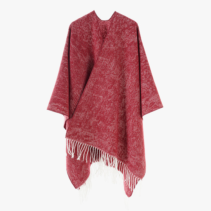 Damen Oversized Strickponcho mit Fransensaum – Avérine