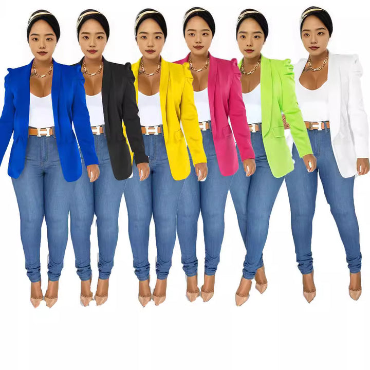 Damen taillierter Blazer mit strukturierten Schulterdetails und offenem Revers – Avérine
