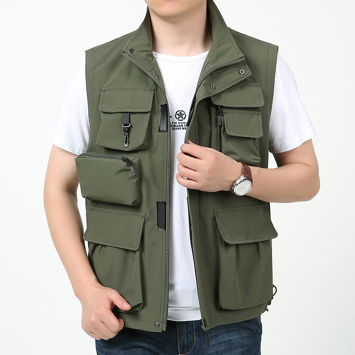 Herren Multitaschen-Outdoorweste mit D-Ring, Reißverschlusstaschen und abnehmbarem Taschenmodul Echoarchiv