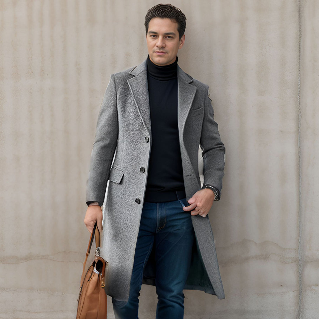 Herren eleganter lange Wool Blend Mantel Echoarchiv