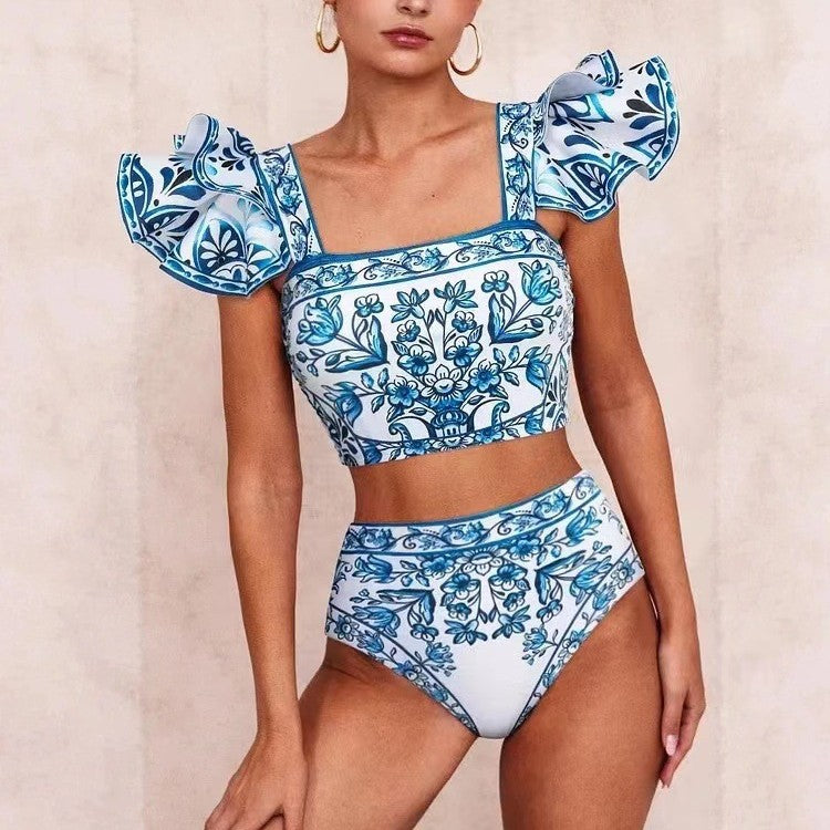 Damen Bikini-Set mit verspieltem Puffärmel und elegantem Wickelrock Echo Archiv