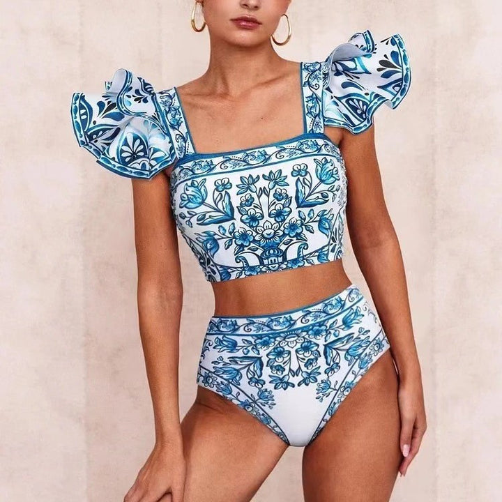 Damen Bikini-Set mit verspieltem Puffärmel und elegantem Wickelrock Echo Archiv