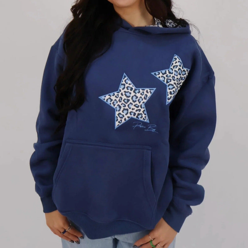Damen nan Oversize-Kapuzenpullover mit Stern-Applikationen und gefütterter Kapuze Echo Archiv