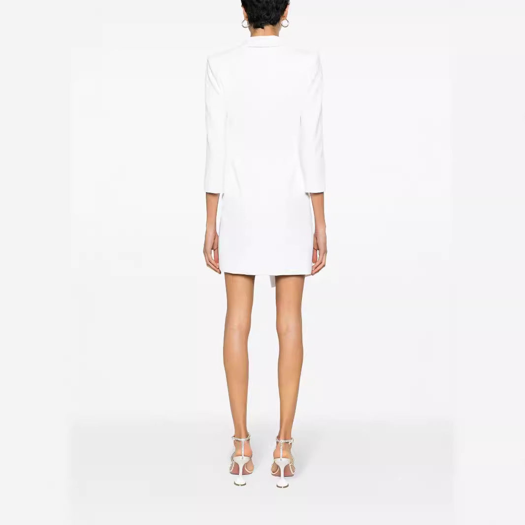 Damen Tailliertes Blazerkleid mit asymmetrischem Saum und 3/4-Ärmeln Echoarchiv