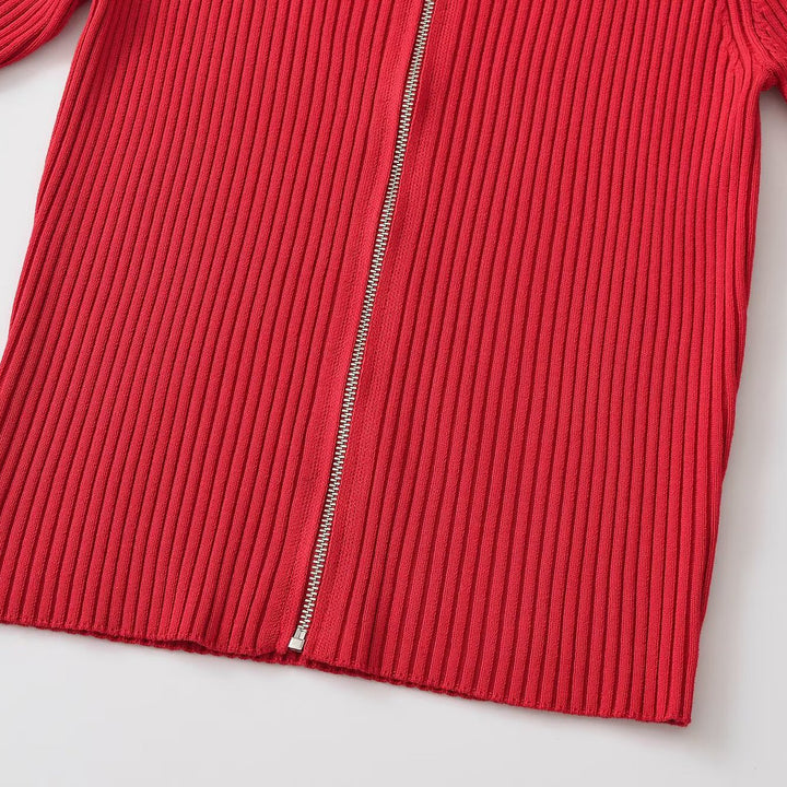 Damen Gerippte kurzärmelige Strickjacke mit durchgehendem Reißverschluss und Polokragen Echo Archiv