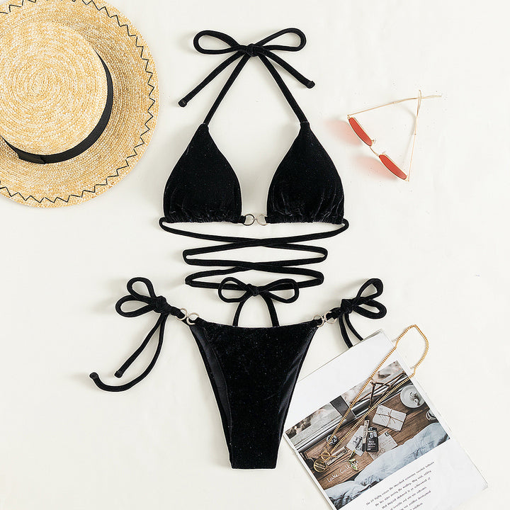 Damen Triangel-Bikini mit verstellbaren Trägern und luxuriösem Samt-Design Echo Archiv
