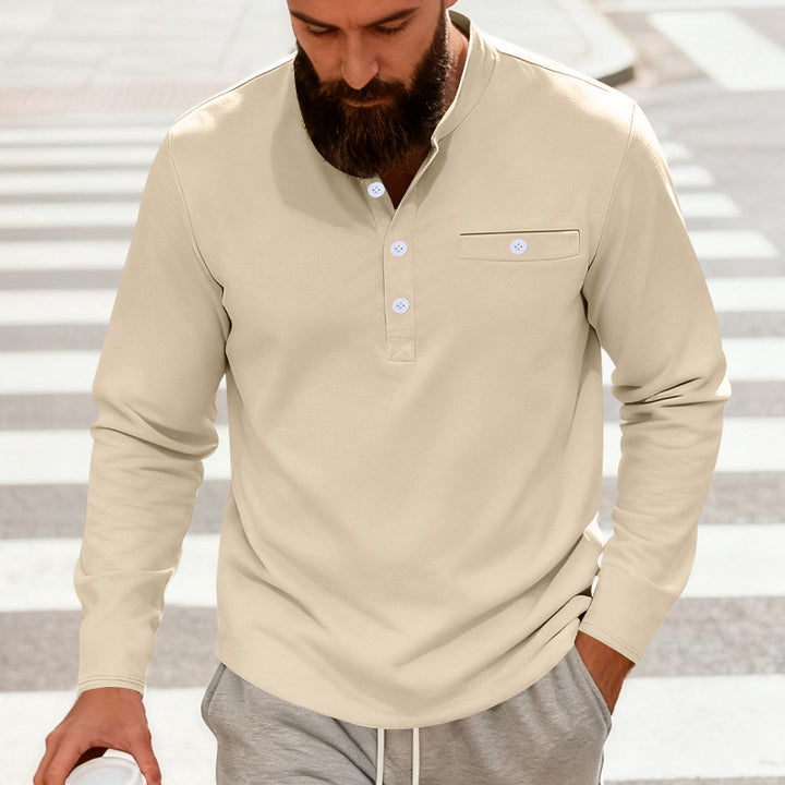Herren nan lässiges Langarm-Henleyshirt aus Baumwollmischung mit Brusttasche Echo Archiv