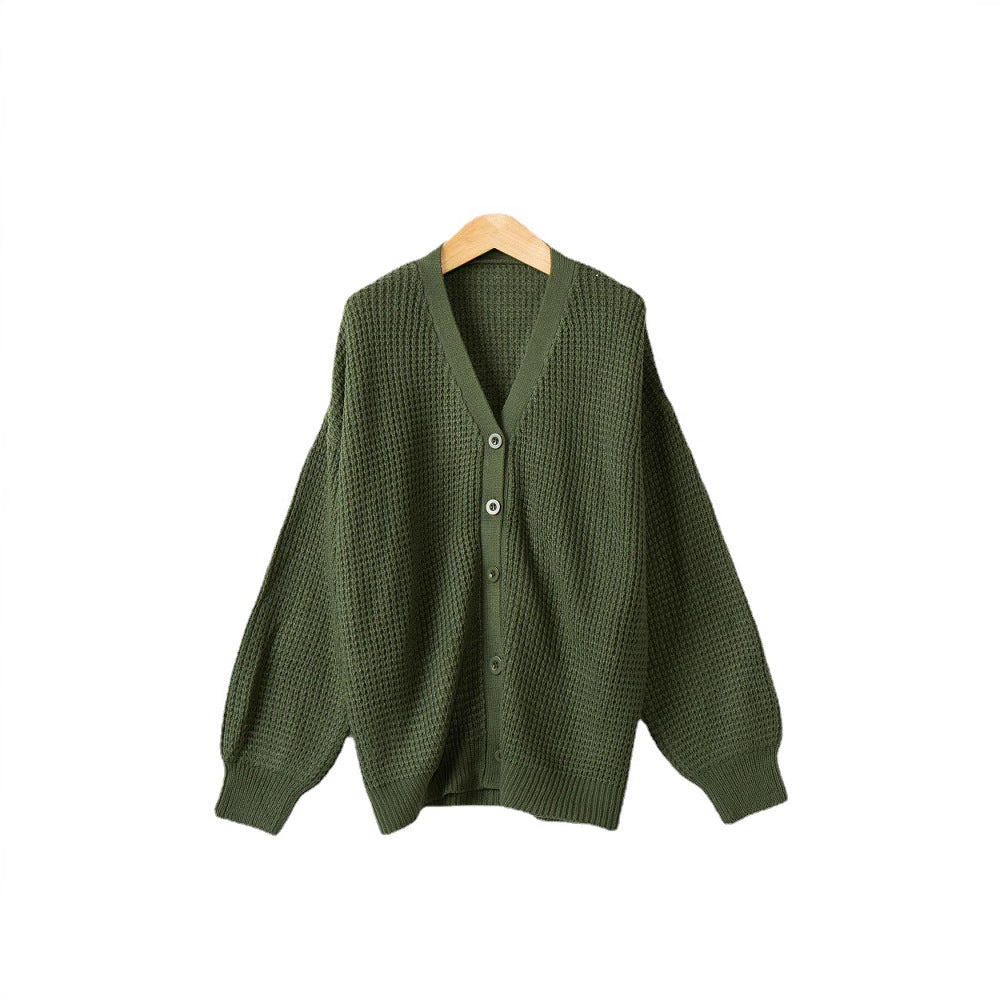 Damen Waffelstruktur-Cardigan mit tiefem V-Ausschnitt und kastigem Oversize-Schnitt Echo Archiv