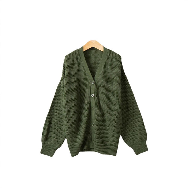 Damen Waffelstruktur-Cardigan mit tiefem V-Ausschnitt und kastigem Oversize-Schnitt Echo Archiv