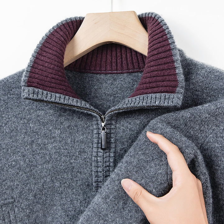 Herren warmer Strickpullover mit halbem Reißverschluss und Stehkragen Echoarchiv