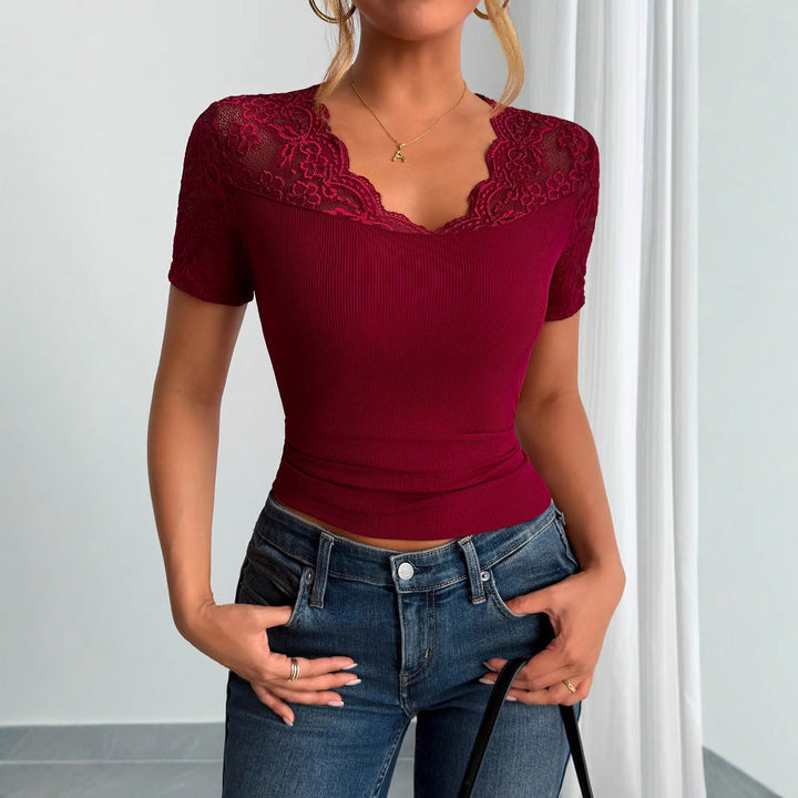 Damen Spitzen-Crop-Top mit elegantem Rundhalsausschnitt Echoarchiv