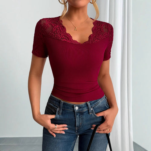 Damen Spitzen-Crop-Top mit elegantem Rundhalsausschnitt Echoarchiv