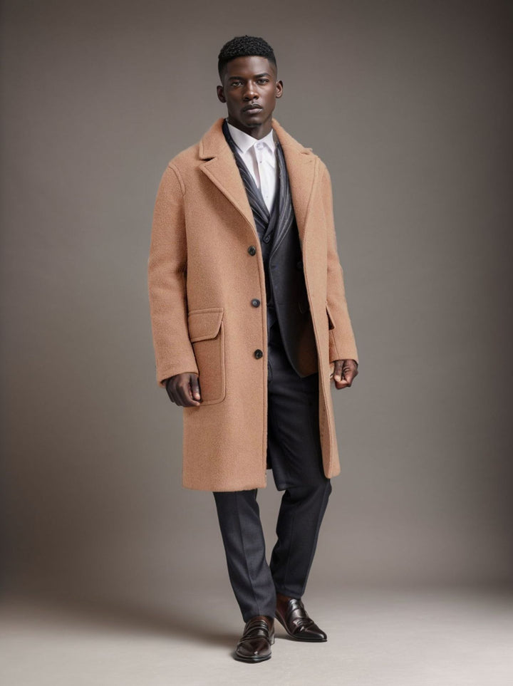 Herren eleganter Wollmantel mit modernem Schnitt und praktischen Taschen Echoarchiv