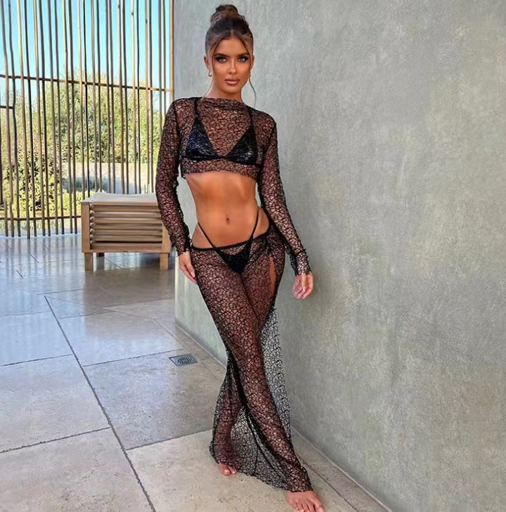 Damen Transparenter Strandbody mit langem Arm Echo Archiv