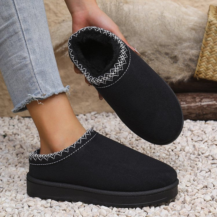 Damen Gefütterte Velours‑Slipper mit gestricktem Schaftbund und profilierter Plateausohle Echo Archiv