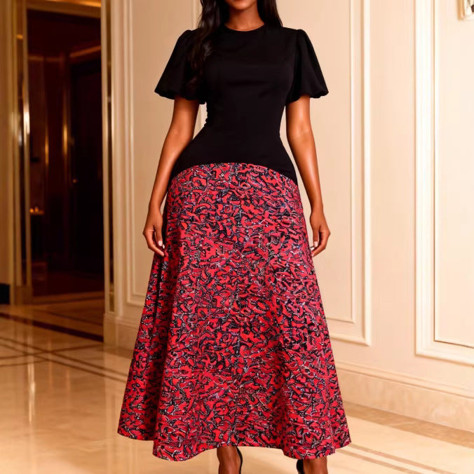 Damen Elegantes Maxikleid mit grafischem Muster und Puffärmel Echo Archiv