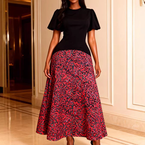 Damen Elegantes Maxikleid mit grafischem Muster und Puffärmel Echo Archiv
