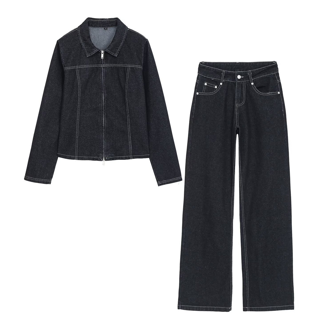 Damen High-Waist Jeanshose mit weitem Bein und Kontrastnähten Echoarchiv