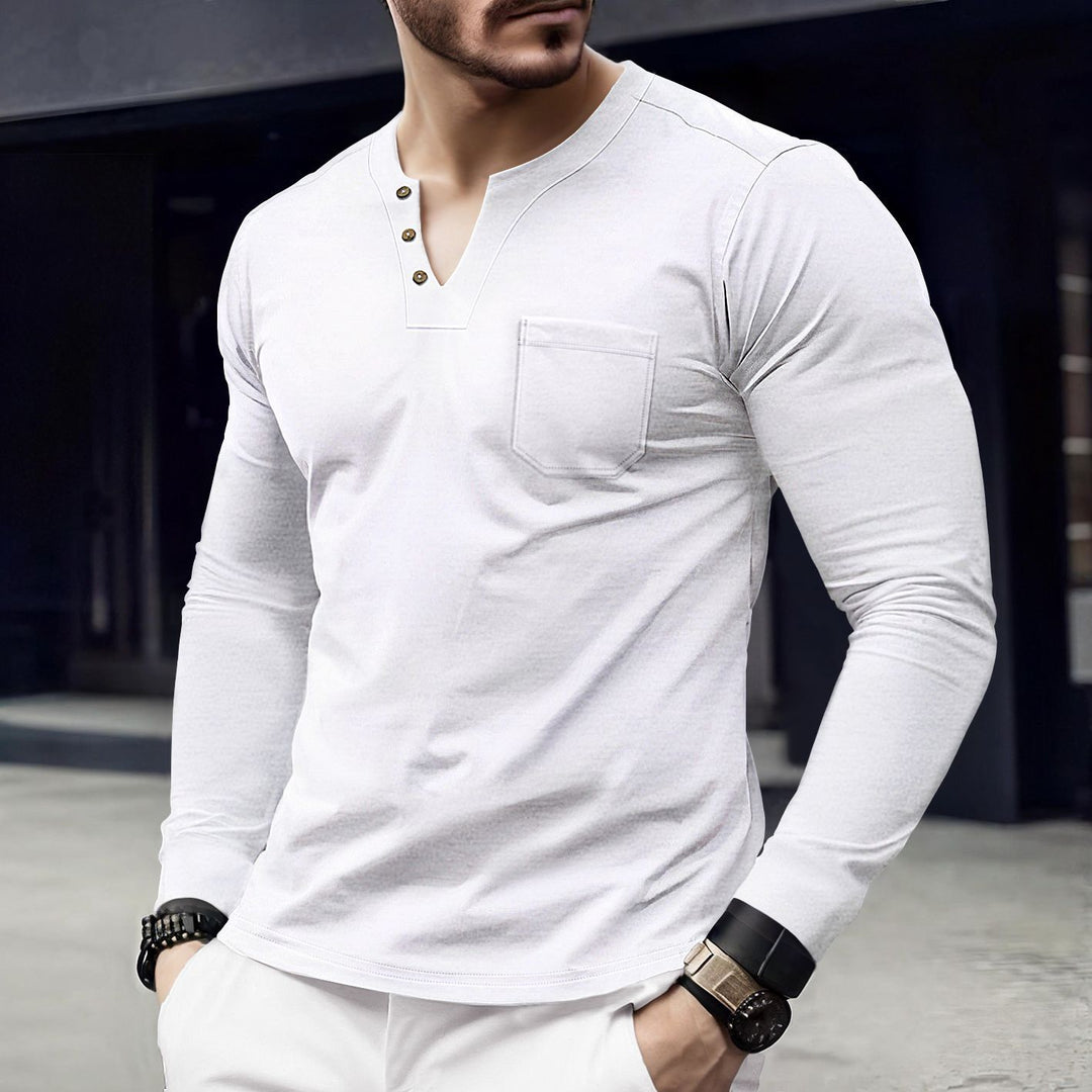 Herren Langarmshirt mit Knopfleiste und Brusttasche Echoarchiv