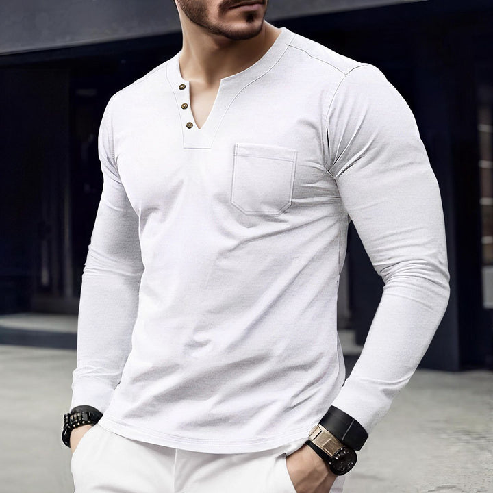 Herren Langarmshirt mit Knopfleiste und Brusttasche Echoarchiv