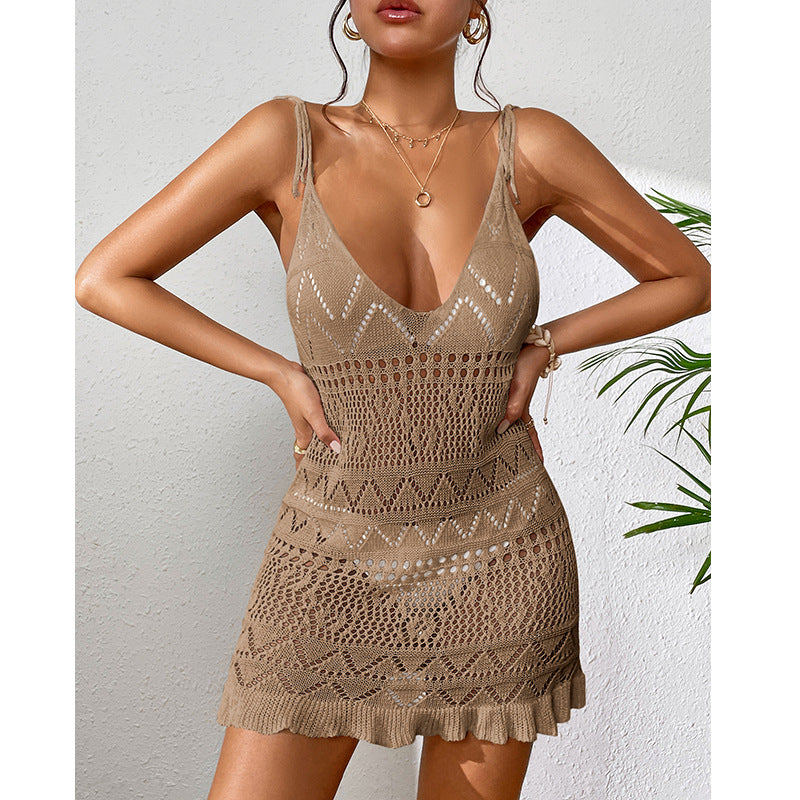 Damen Häkel-Strandkleid mit verstellbaren Trägern und Rüschensaum Echo Archiv