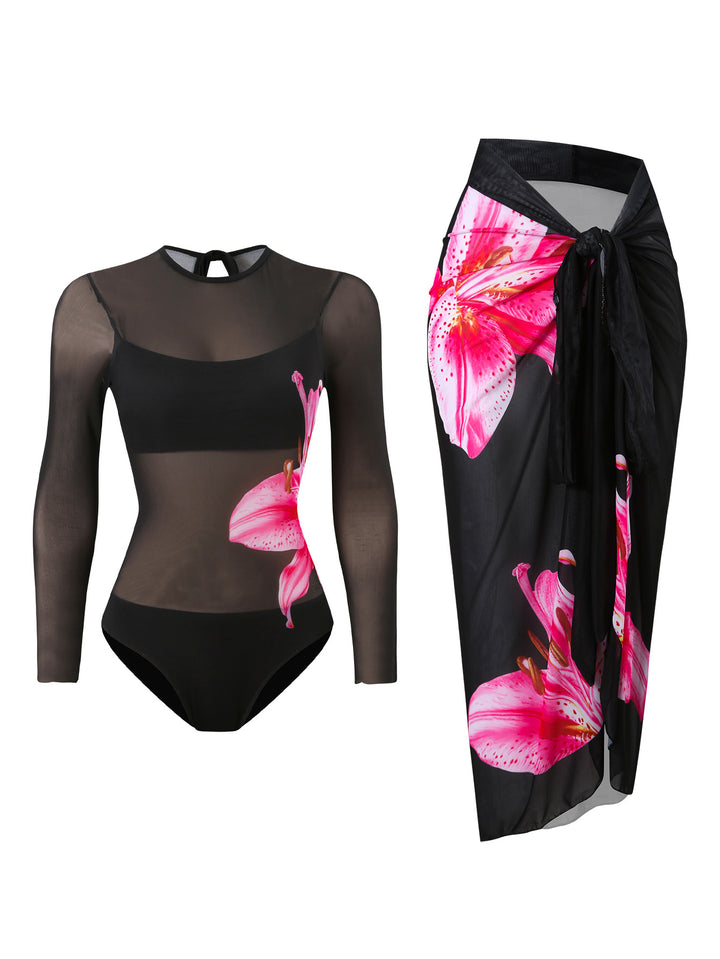 Damen Badeanzug mit elegantem transparentem Wickelrock Echo Archiv