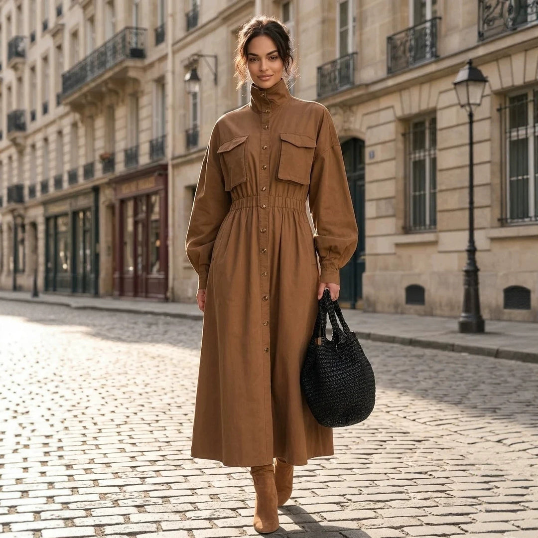 Damen Elegantes Hemdkleid mit Taschen und Taillengürtel Echo Archiv