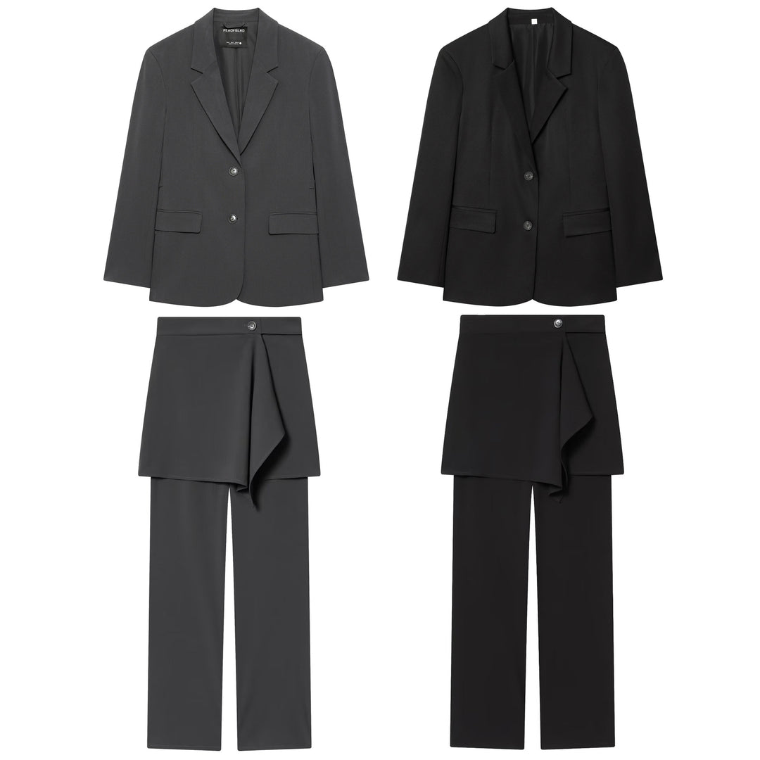 Damen nan Highwaist-Hose mit weitem Bein und asymmetrischem Wickelrock-Overlayer Echo Archiv