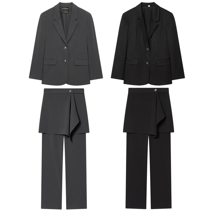 Damen nan Highwaist-Hose mit weitem Bein und asymmetrischem Wickelrock-Overlayer Echo Archiv