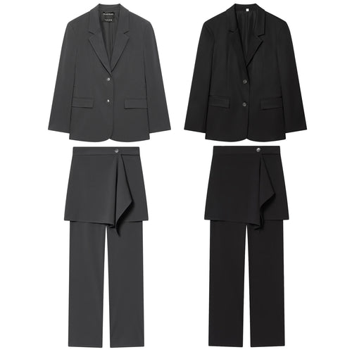 Damen nan Highwaist-Hose mit weitem Bein und asymmetrischem Wickelrock-Overlayer Echo Archiv