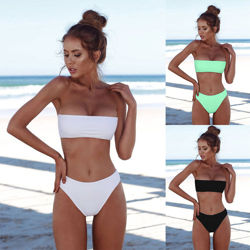Damen Bandeau-Bikini-Set mit hohem Taillenbund und strukturiertem Stoff Echo Archiv