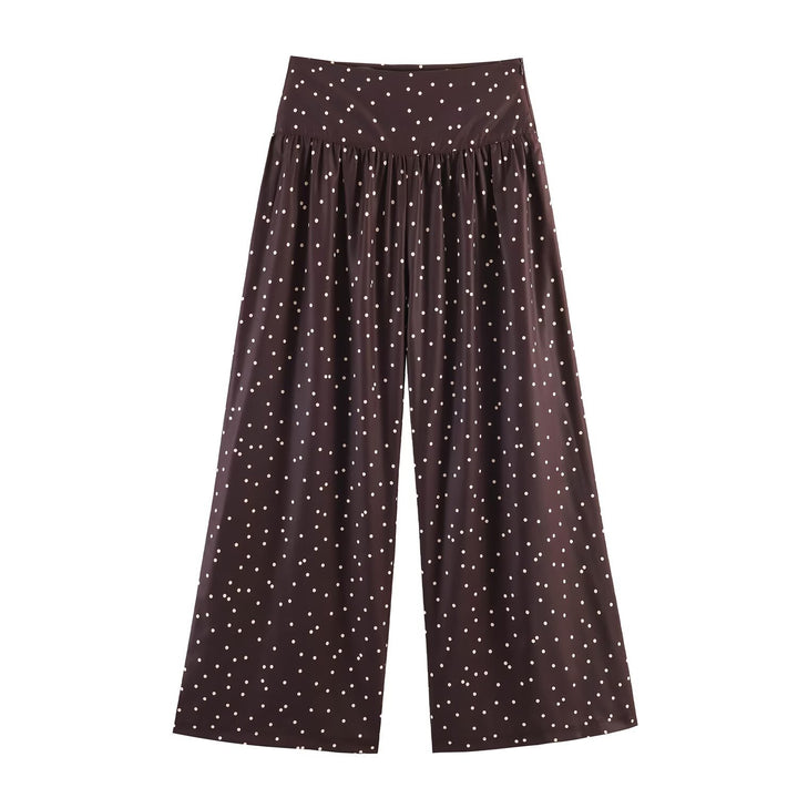 Damen Hochtaillierte Palazzo-Hose mit weitem Bein und gepunkteter Satin-Optik Echo Archiv
