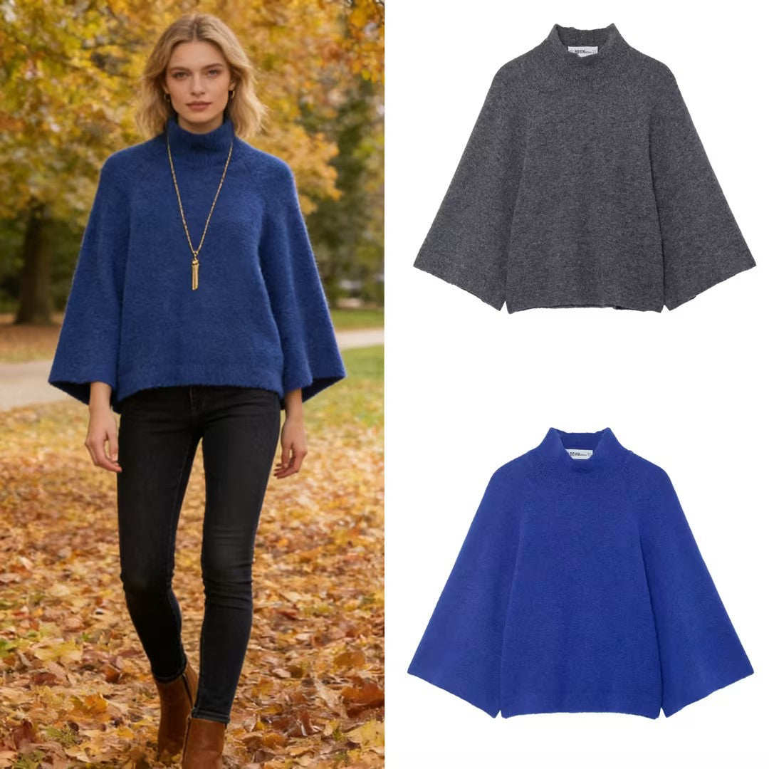Damen Oversize Strickponcho mit Stehkragen und weitem Swing‑Schnitt Echo Archiv