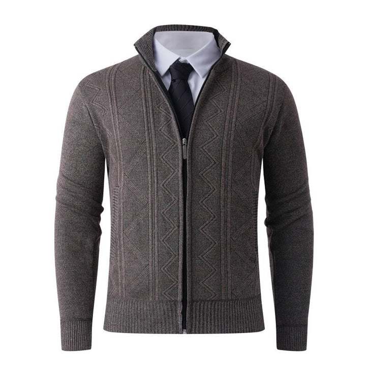 Herren Strick-Zipjacke mit Stehkragen und dezentem Rautenmuster Echo Archiv