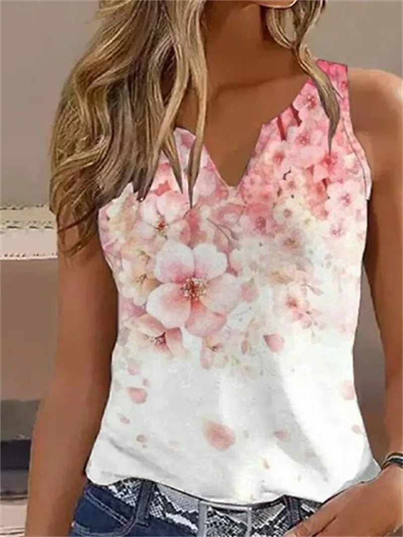 Damen ärmelloses Blusenshirt mit floralem Design – Élovi