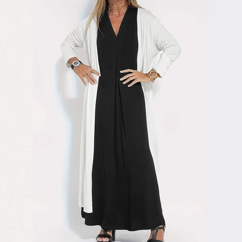 Damen Langer Offener Jersey-Cardigan mit Eingrifftaschen und fließender Drapierung – Veloura
