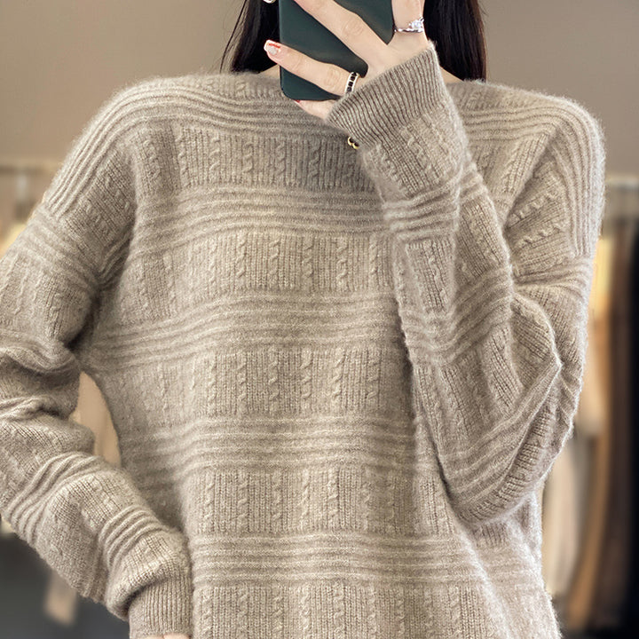 Damen Oversize-Feinstrickpullover mit Strukturblöcken, Mohair‑Look und Rundhalsausschnitt Echoarchiv