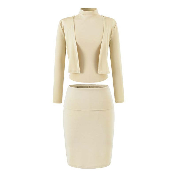 Damen Zweiteiliges Business-Strickset mit Rollkragen-Top, Bolero und Bleistiftrock Echoarchiv