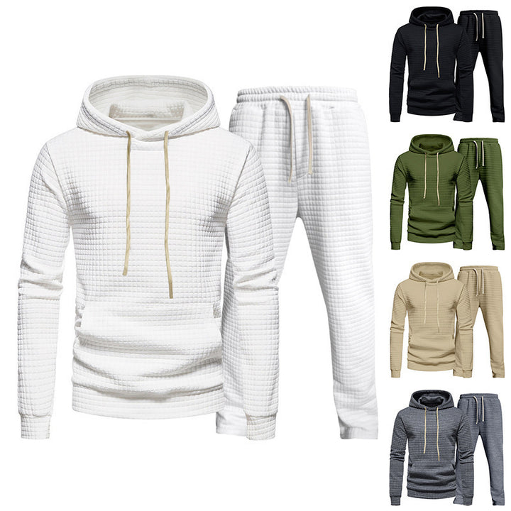 Herren Waffelstruktur-Freizeitset mit Kapuzenpullover und Tunnelzug-Jogginghose Echoarchiv
