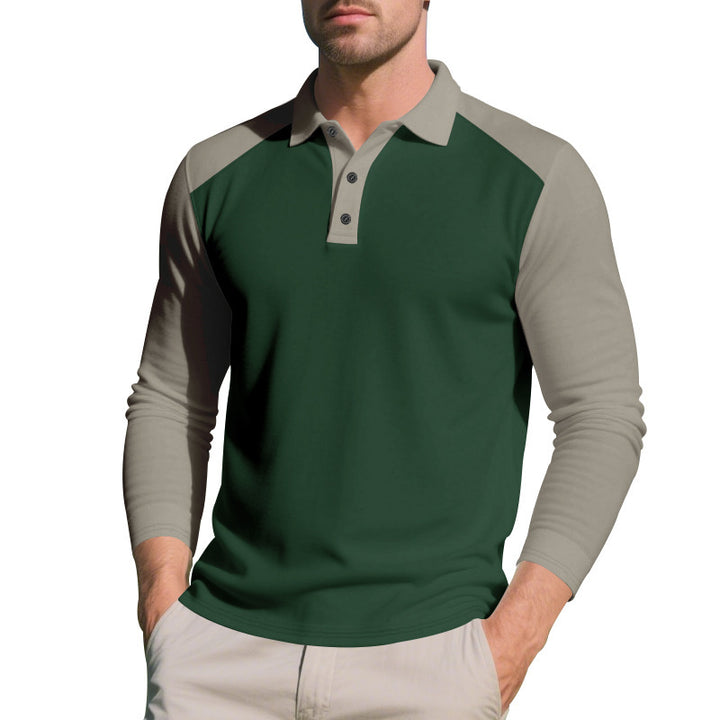 Herren Poloshirt mit langen Ärmeln und Kontrastnähten Echoarchiv