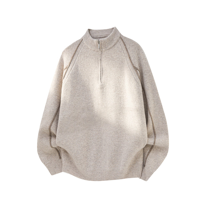 Herren Oversize Strickpullover mit Halbreißverschluss und Kontrastpaspeln Echo Archiv