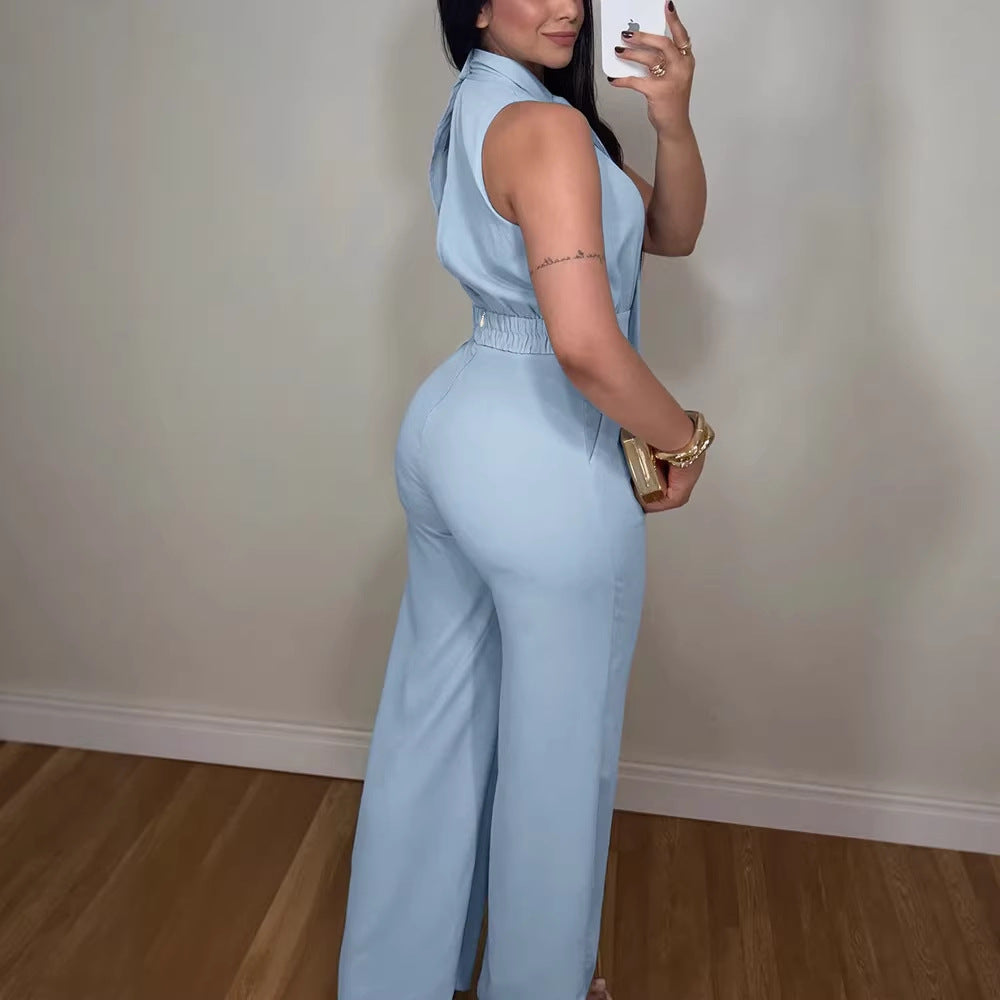 Damen eleganter Jumpsuit mit fließendem Schnitt und bindbarem Kragen Echo Archiv