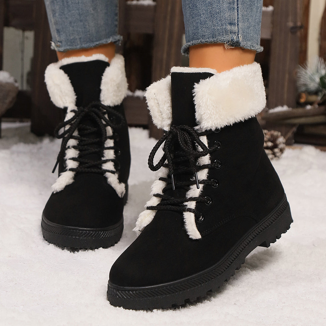 Damen Gefütterte Schnür-Boots mit Kunstfellkragen und robuster Profilsohle Echo Archiv