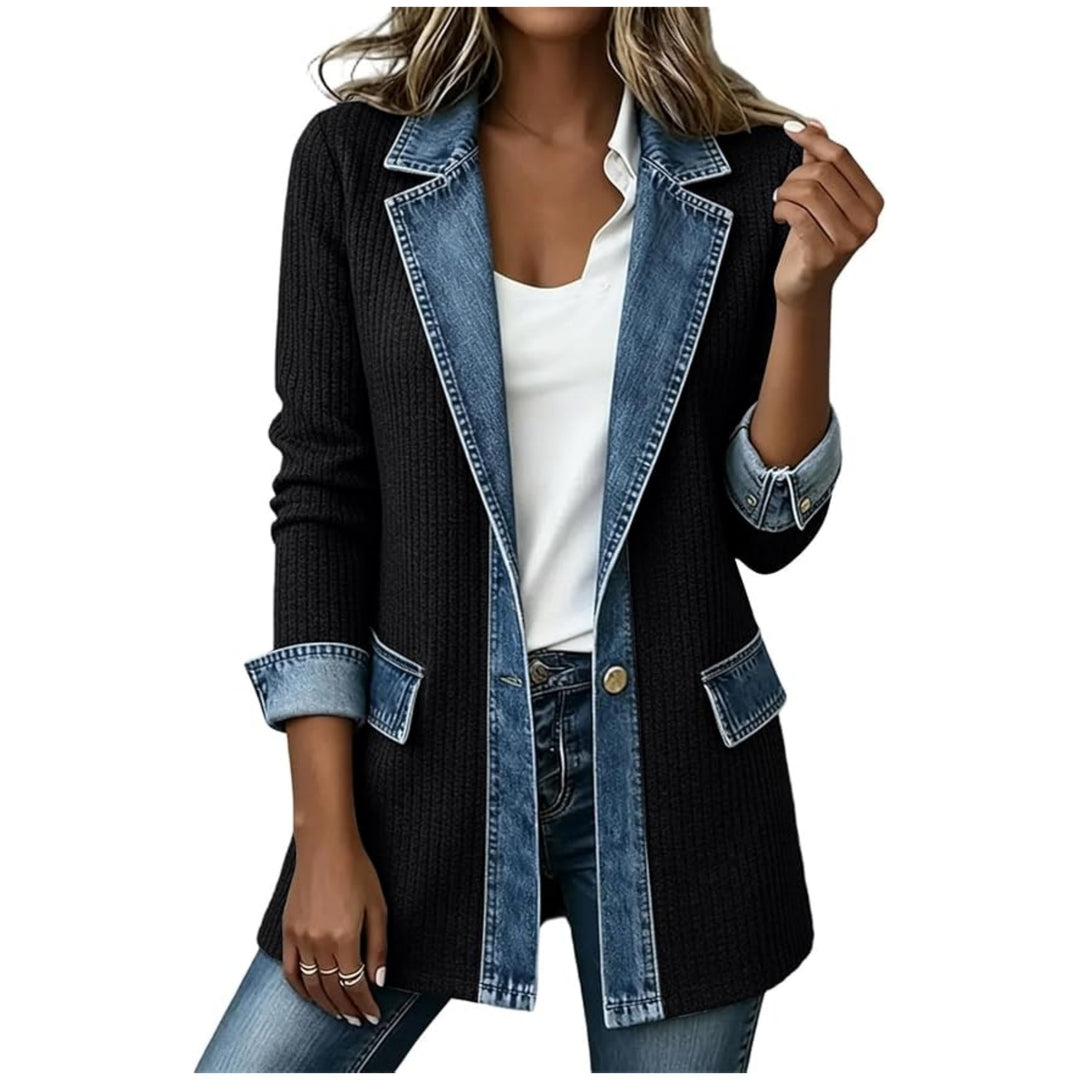 Damen Strickblazer mit Jeansbesatz und tailliertem Schnitt Echo Archiv