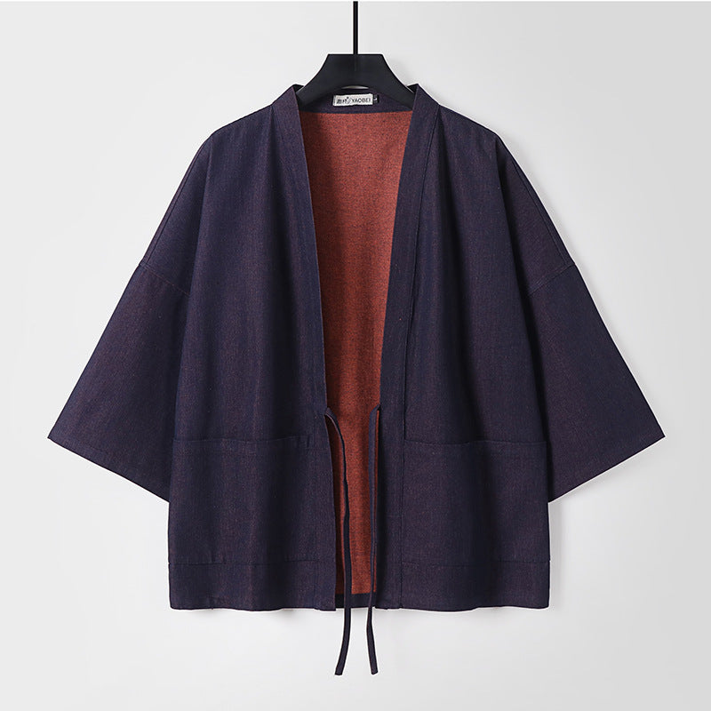 Unisex Leichte Denim-Kimono-Jacke mit kontrastfutter und Bindeband Echoarchiv